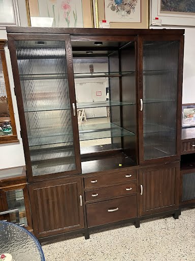 Dark Wood Mirrored Backing China Cabinet