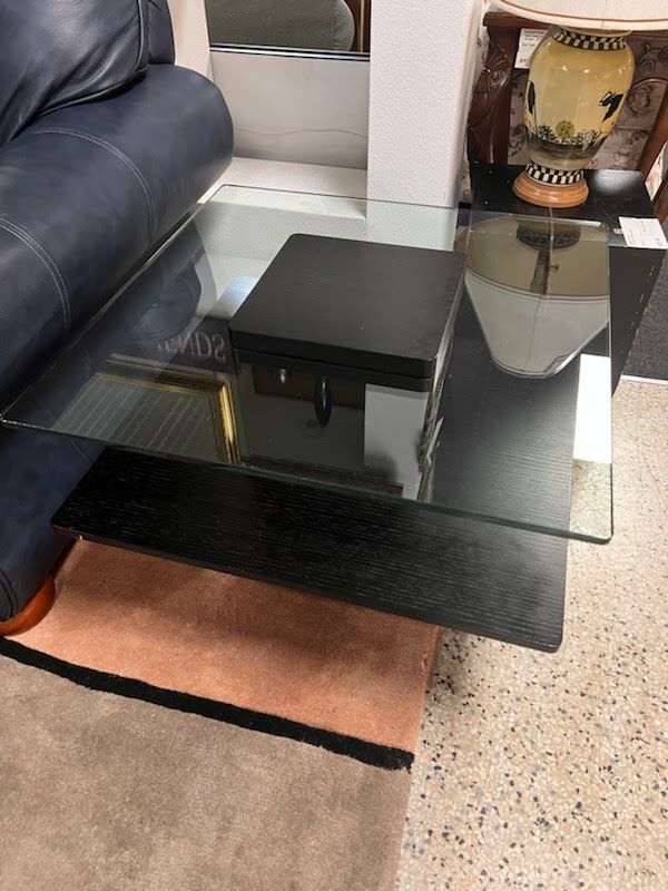 End Table Black Base Glass Top