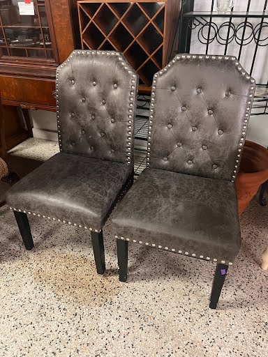 Set of 2- Grey Tufted Dining Chairs