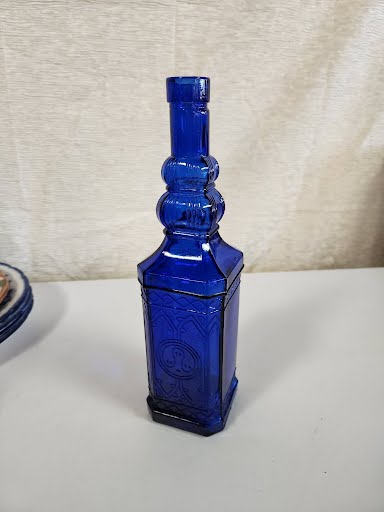 12" tall Cobalt Blue Cathedral Style Glass Bottle