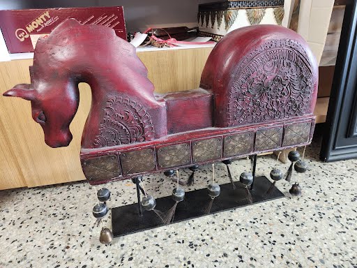 Red Wood Carved Horse with chimes