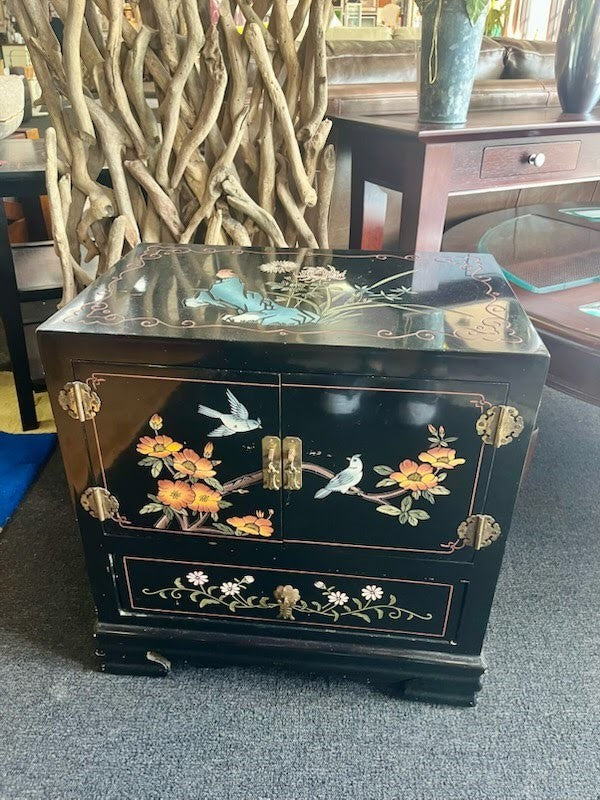 End Table Oriental Bird and Floral Design