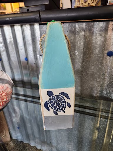 Beachy Painted Pillard Turtle Decor 12" Height