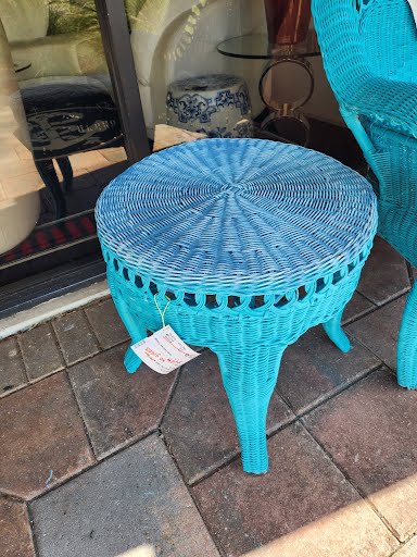 Teal Wicker End Table