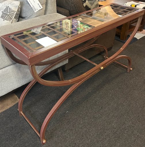 Metal Grid Design Glass Top Sofa Table