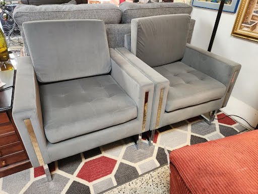 "AS IS" Modern Grey Velvet Armchair