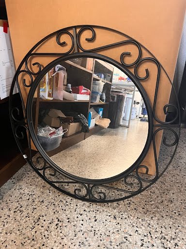 30" Round Black Metal Frame Mirror