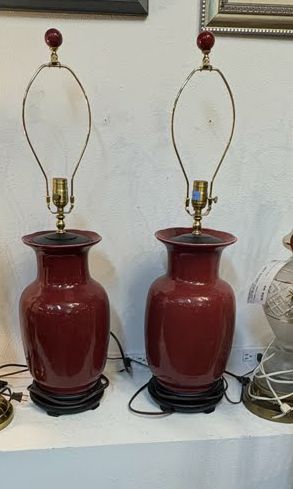SET OF 2 - Burgundy table lamp w/ No shade