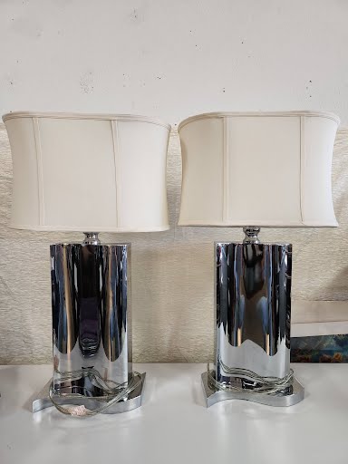 Wavy High Polish Chrome Table Lamps 31H"
