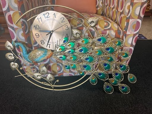 34"x23" Peacock Clock Wall Hanging
