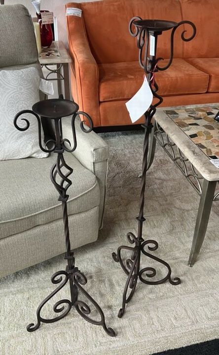 Set of 2, Mid century Wrought Iron candle holder