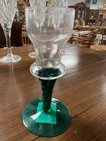 Green swirl stem shot glass