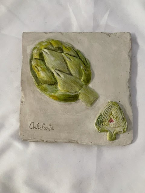 5"x5" Artichoke Hen Feathers Display Art