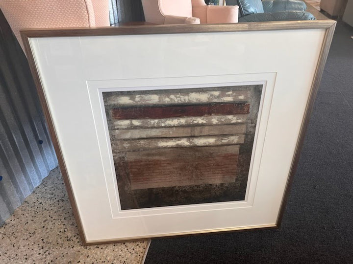 Bronze frame contemporary wall art, abstract lines, white matting