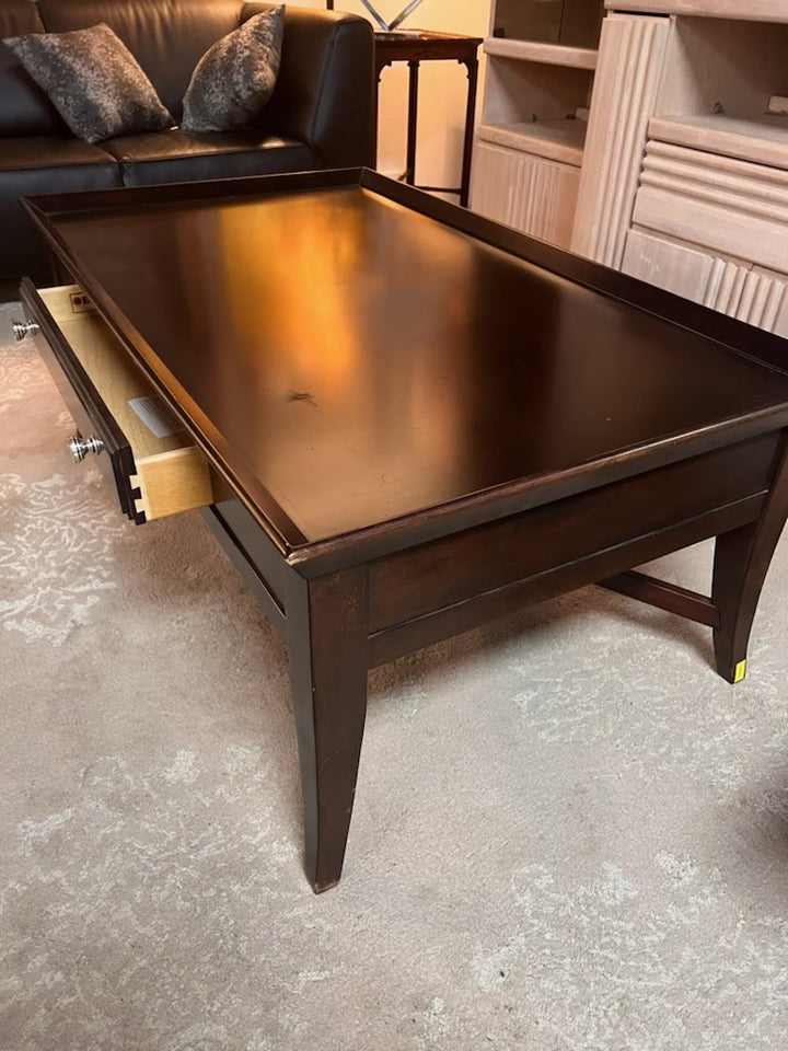 Dark wood coffee table, single drawer - Broyhill