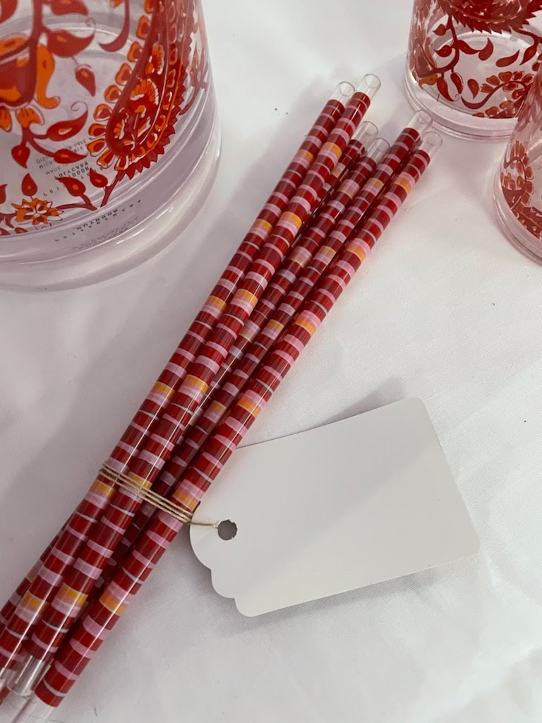 Set of 6 - red paisley drinking straws