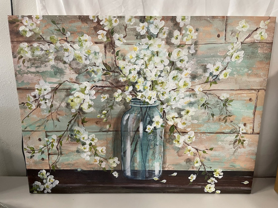 32"x24" Blue Vase Floral Arrangement Canvas