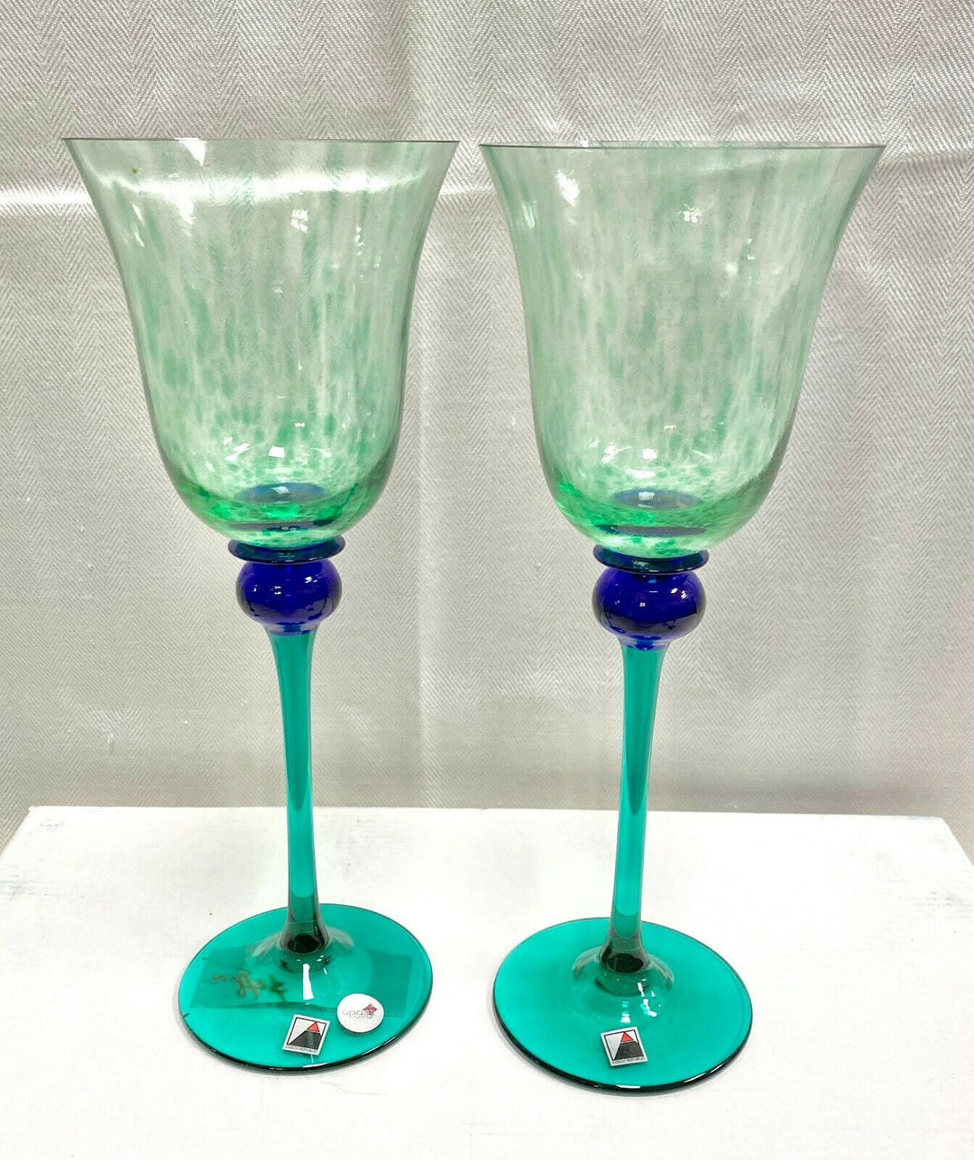 Set/2 Signed Opus Mardi Gras Green Water Goblet