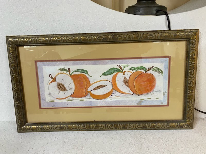 Peach painting, bronze frame
