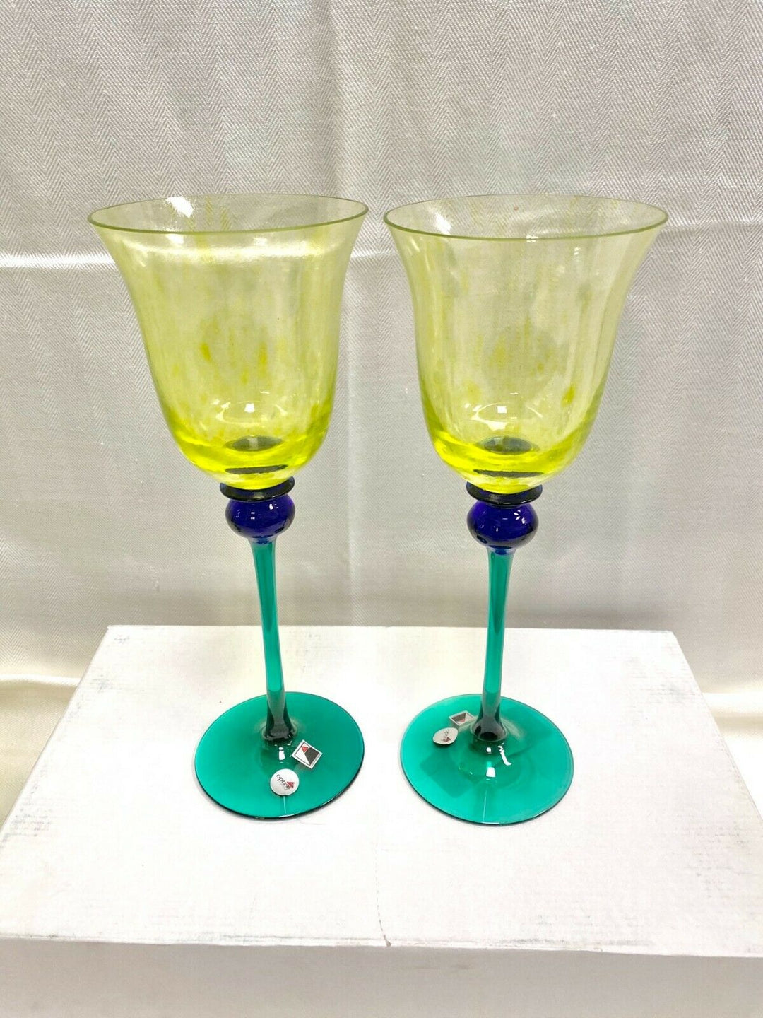 Set/2 Signed Opus Mardi Gras Gold Water Goblet