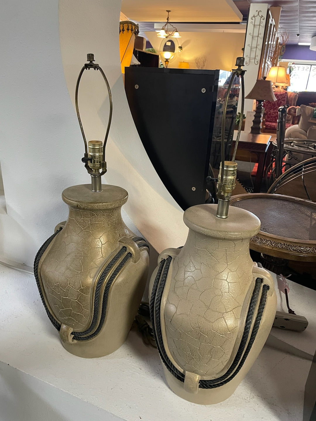 SET OF 2 - Brown Ceramic Rope Table Lamp