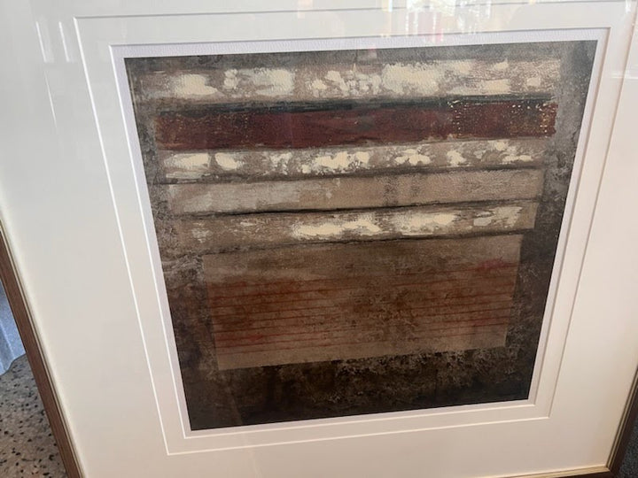 Bronze frame contemporary wall art, abstract lines, white matting