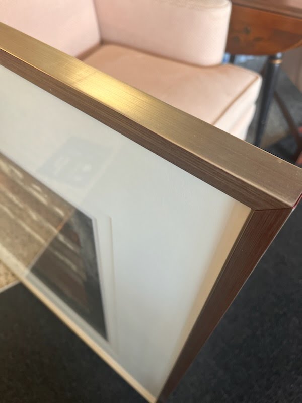 Bronze frame contemporary wall art, abstract lines, white matting