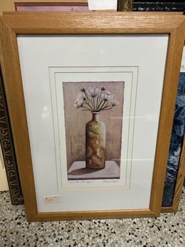 Wood frame with flowers in vase