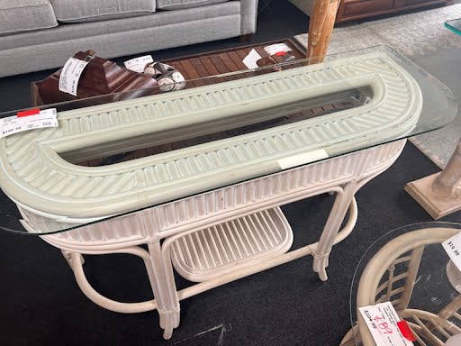 Bamboo Glass Top Half Moon Sofa Table