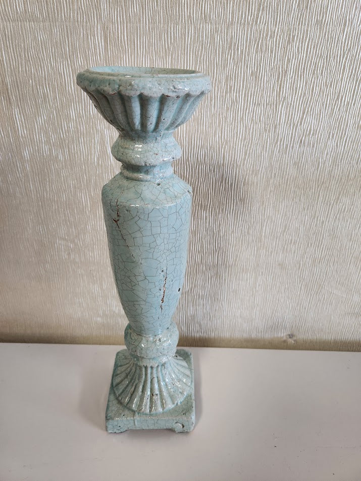 Blue Crackle Candle Holder