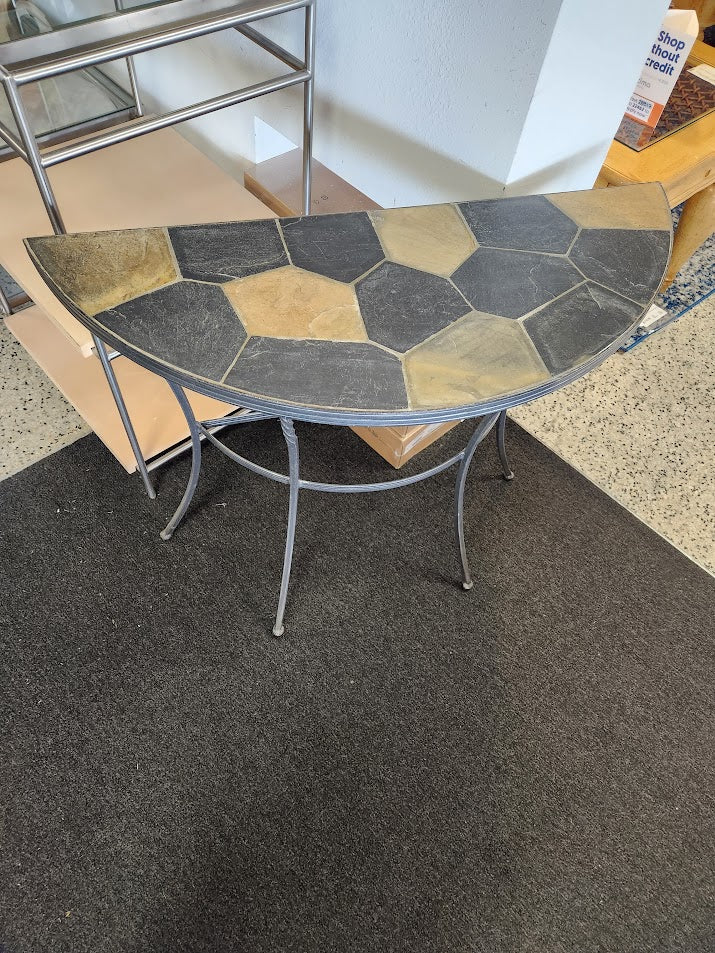 Demilune Slate Top Wrought iron Base