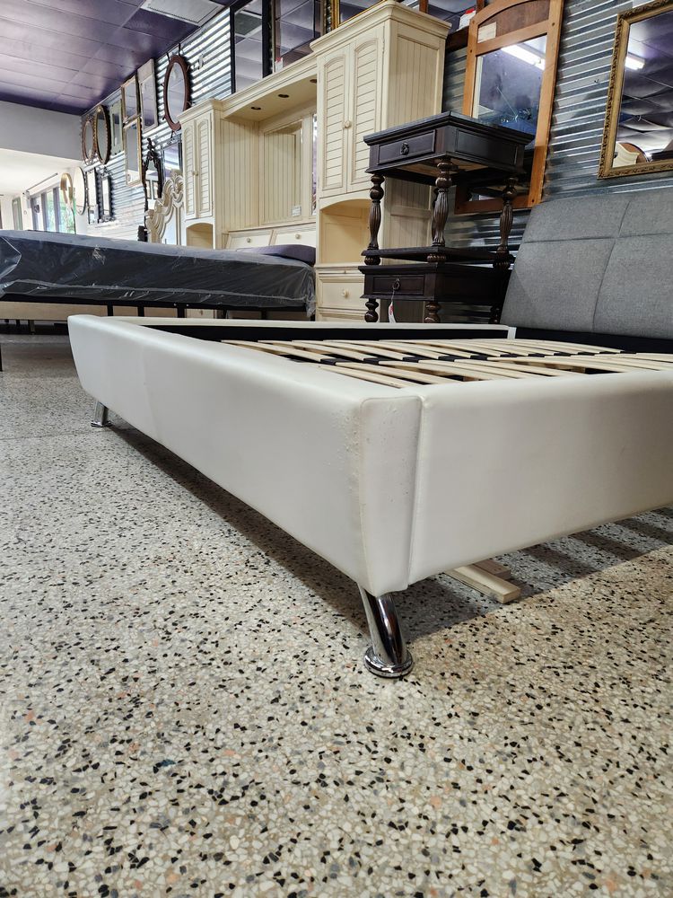 Gray/Beige Queen Platform Bed