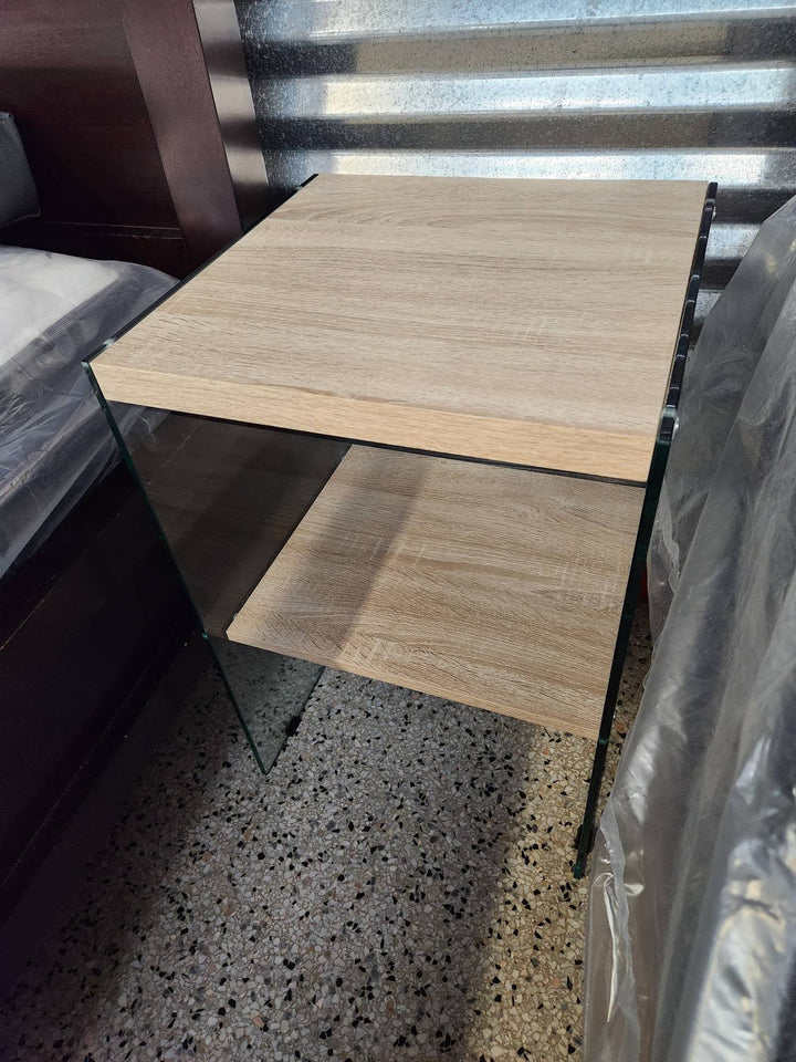 SET OF 2 - Wood/ Glass End Table