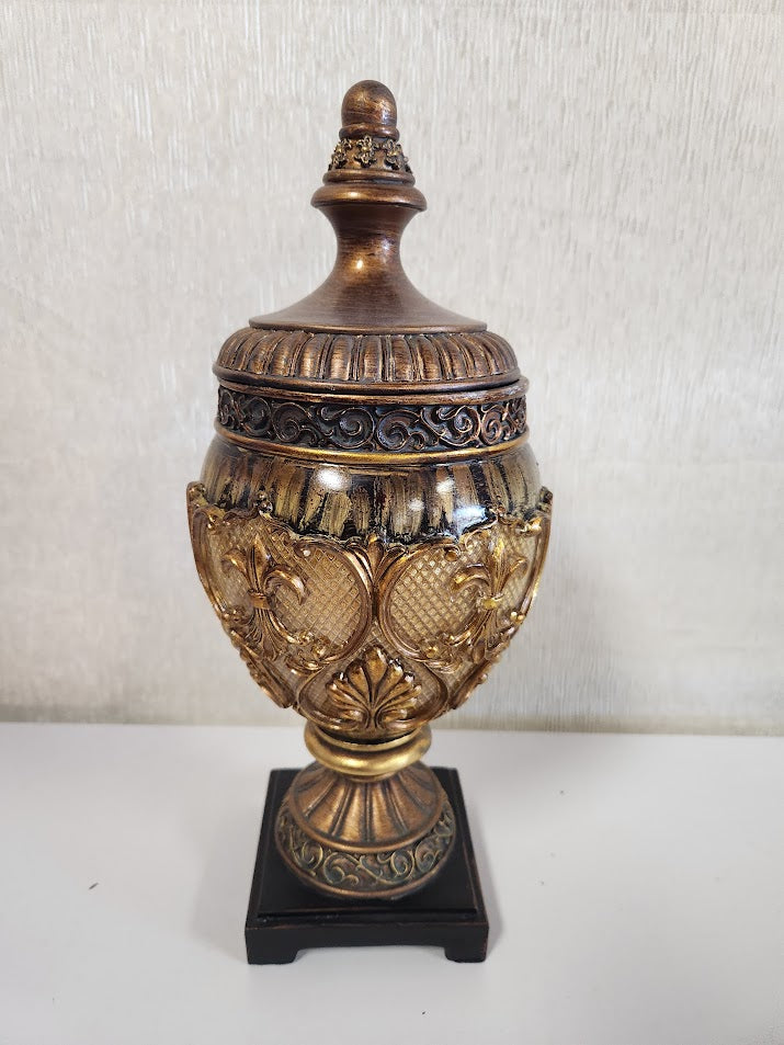 14.5" Decorative Gold And Black urn