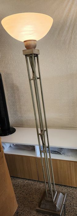 Taupe metal w/ glass shade Floor Lamp