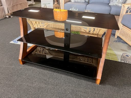 Three Tier Black Glass/Wood Console Table