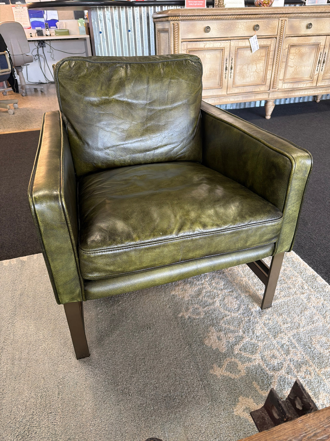Green Leather Arm Chair
