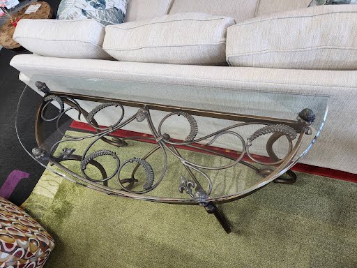 Demilune Iron Console Table with Glass Top