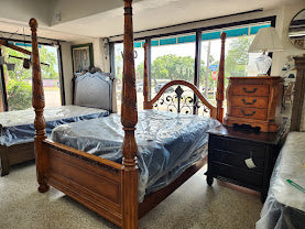 Queen Carved Wood Bed Set