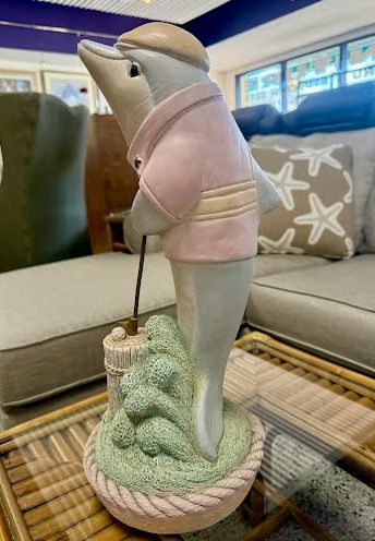 1998 Ceramic Vintage Westcoast Statuary Dolphin Playing Golf 18"