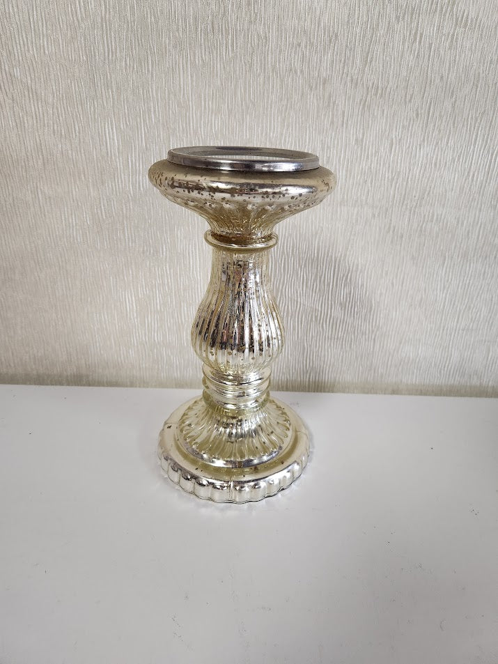 9"H Fluted Glass Candleabra