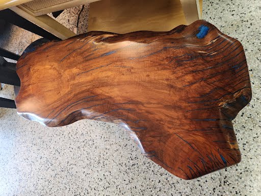 Raw Edge Freeform Wood End Table w Blue Epoxy