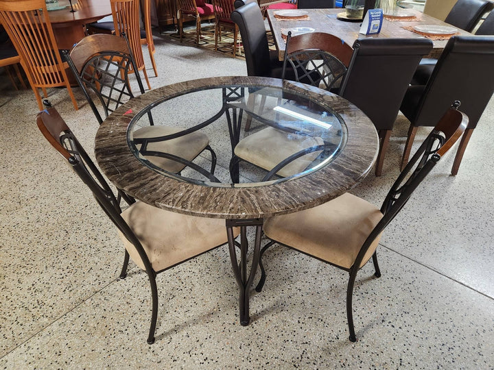 48" Round Faux Stone Dining Set w. Four Chairs