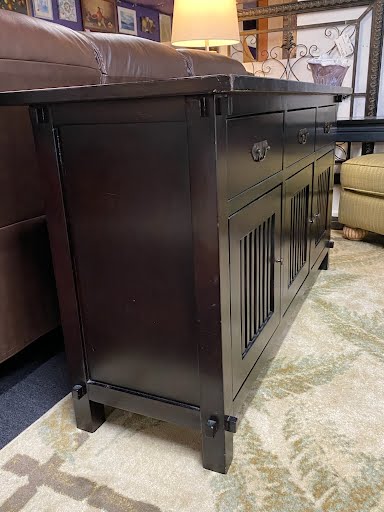 Dark Wood Mission-Style 3-Drawer Server/TV Stand
