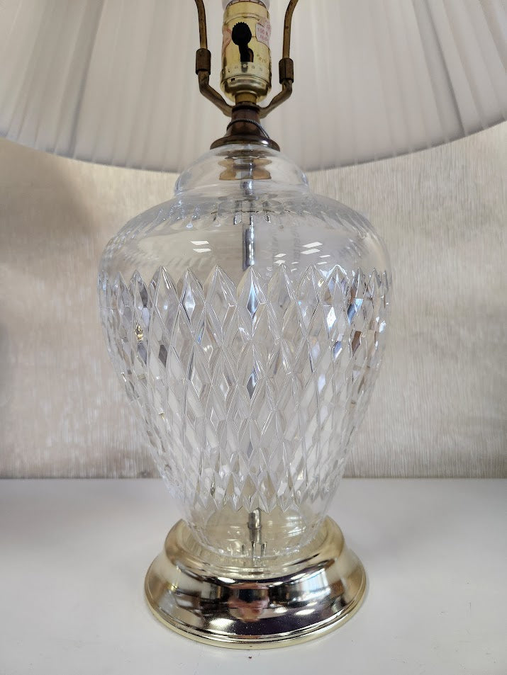 SET OF 2 | Vintage 1970s Diamond Pattern Lead Crystal Table Lamps