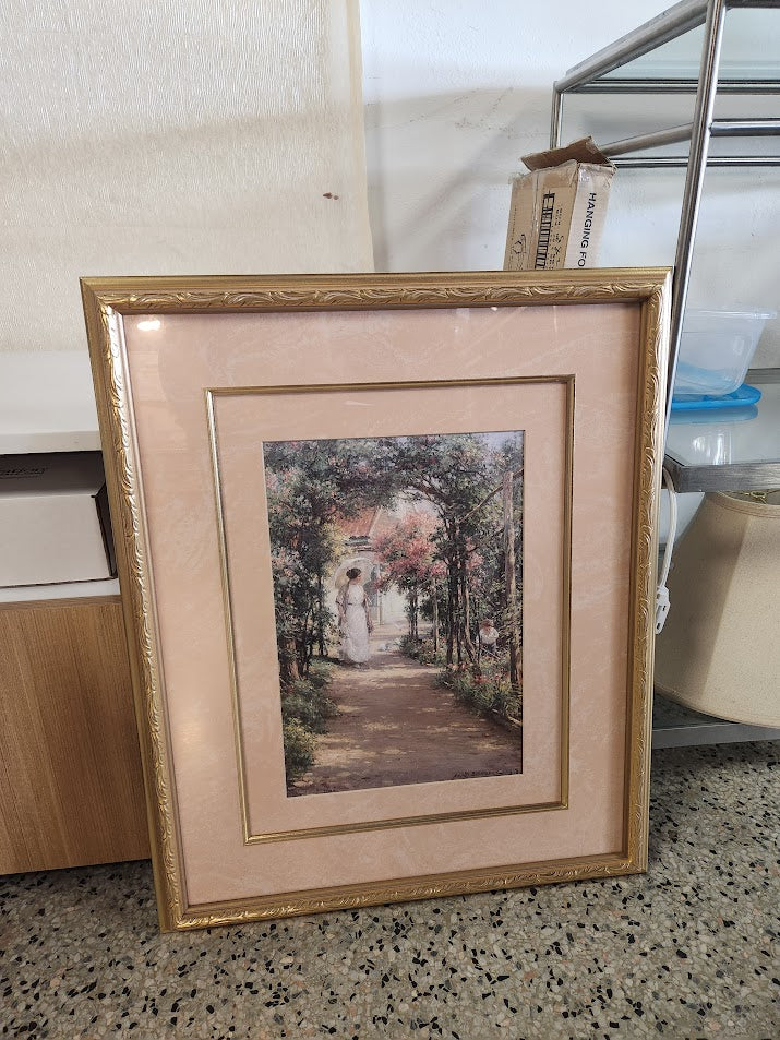22x27" Woman in Garden Print - Gold Frame