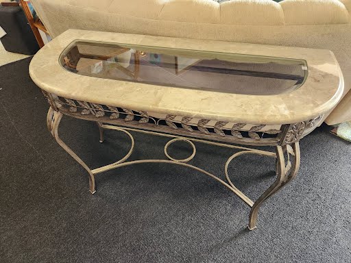 Faux Stone Half Moon Sofa Table