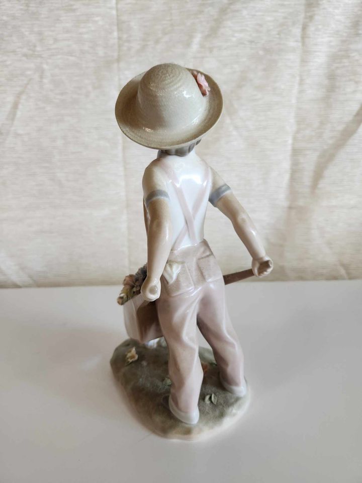 Lladro The Little Gardener Figurine Boy with Wheelbarrow