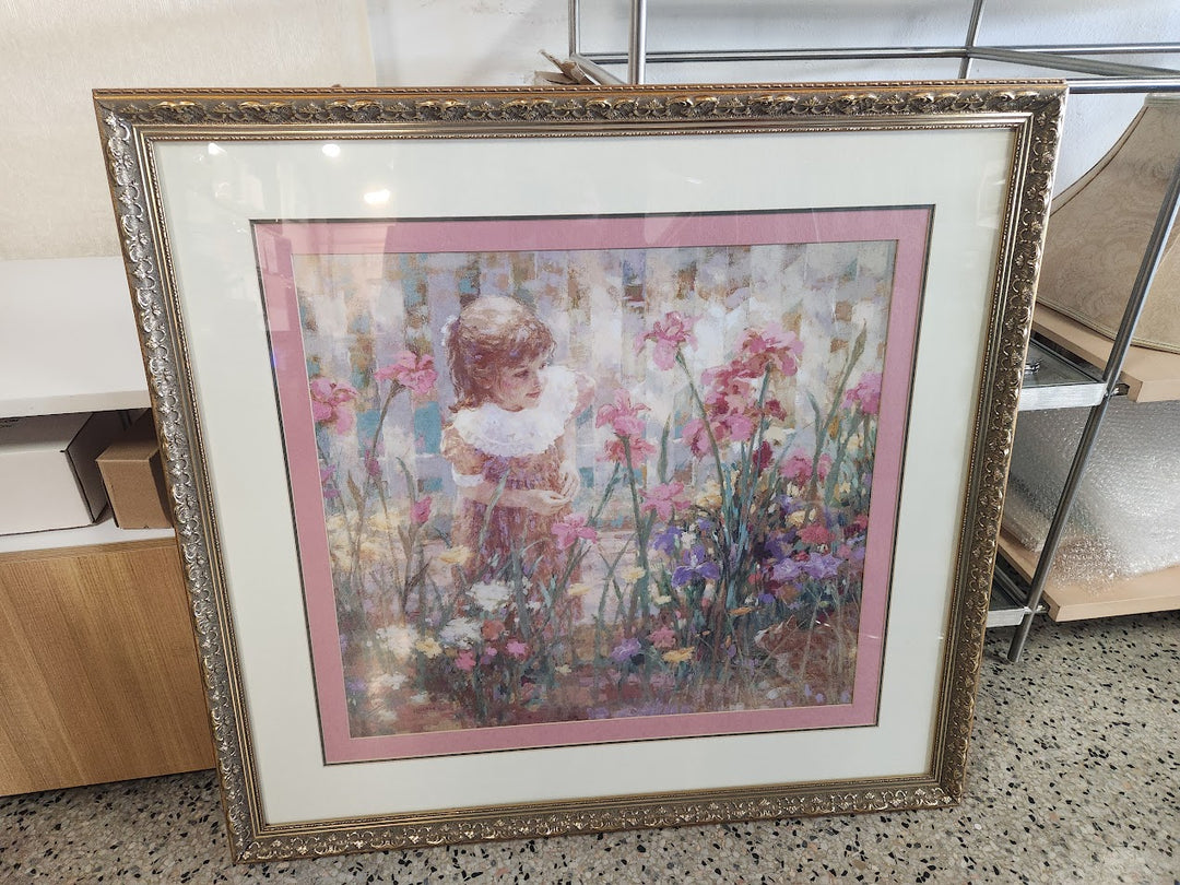 35x33" Girl in Garden Print - Gold Frame