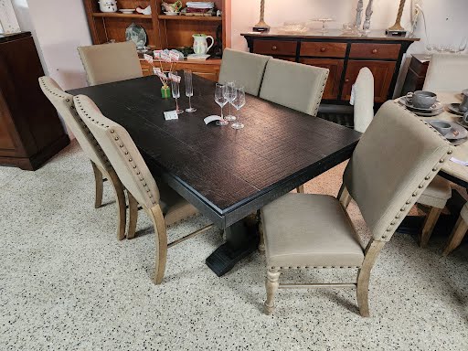 Dining Set w.6 Chairs, Beige and Black